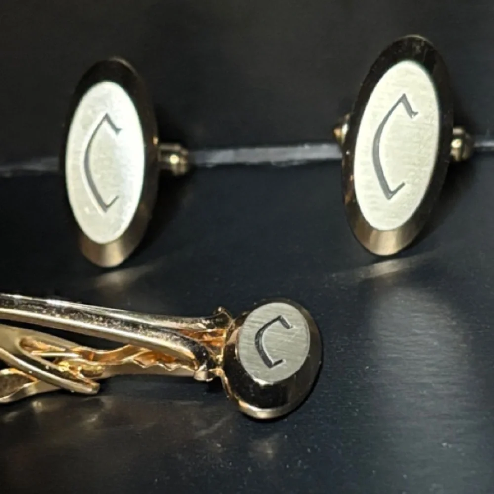 🟨Hickok Gold Cufflinks & Tie Clip Vintage With Initial C